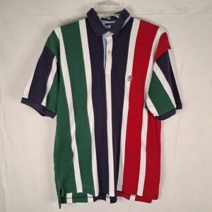Vintage Tommy Hilfiger Men Medium Striped Color Block Crest Logo Polo Shirt 90s